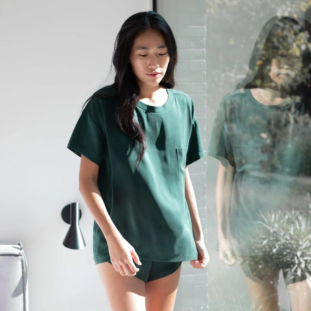 Lunya Washable Silk Tee Set in Limited Edition color Emerald